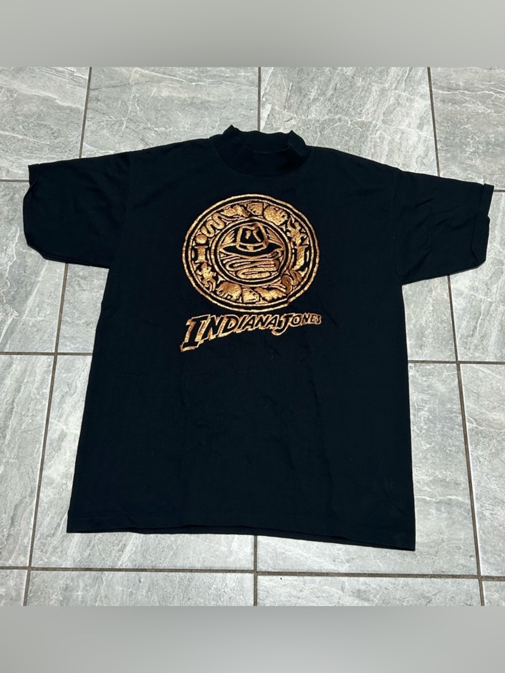 Vintage 90s Indiana Jones Disney T-Shirt USA Made Mock Neck T Shirt Black Medium